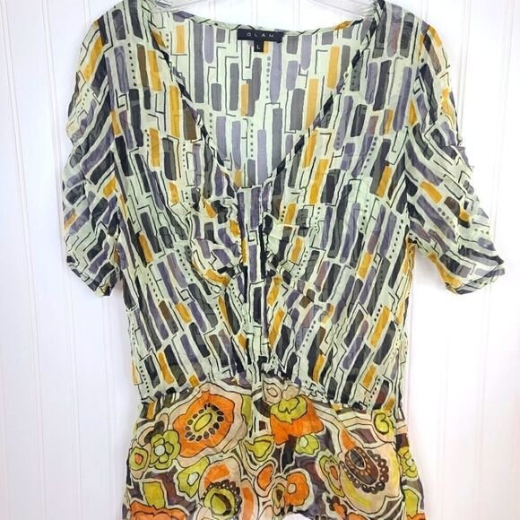 Glam Boho Sheer Blouse. That buttons down the front. NWOT SIZE LARGE - Picture 1 of 6